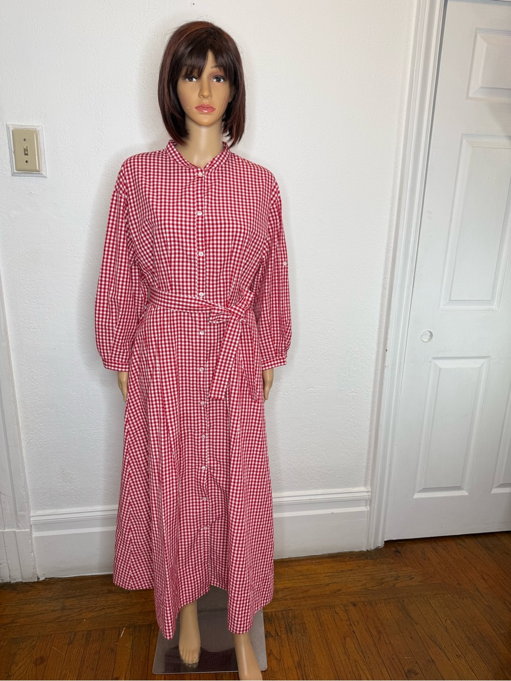 Intrend By Max Mara Dress 100% Cotton Size 12 Red White Gingham Cotton
